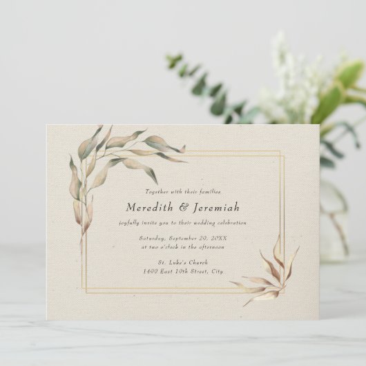 Rustic Golden Greenery Wedding Kaart (Staand voorkant)