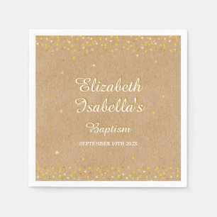 Rustic Golden Hearts Confetti Baptism Christening Servet