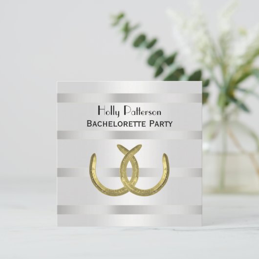 Rustic Golden Hoefijzer Silver Wht SQ Bachelorette Kaart (Staand voorkant)