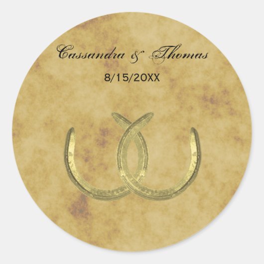 Rustic Golden Hoefijzers Silver Whet envelopzegels Ronde Sticker (Voorkant)