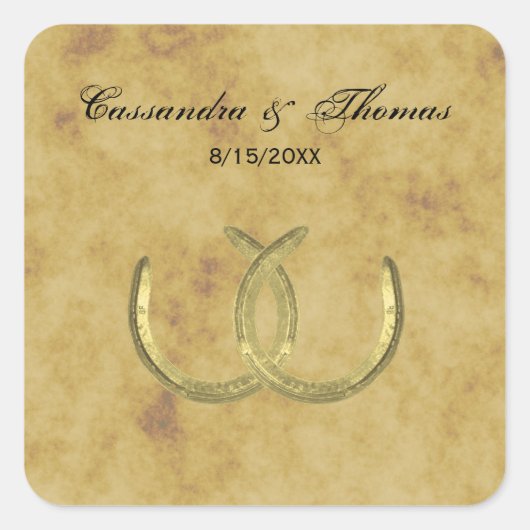 Rustic Golden Hoefijzers Silver Whet envelopzegels Vierkante Sticker (Voorkant)