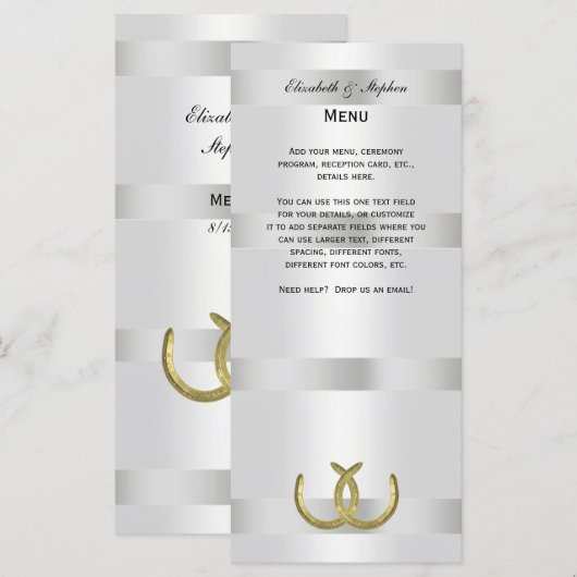 Rustic Golden Hoefijzers Silver Whit-menukaart Menu (Voorkant / Achterkant)