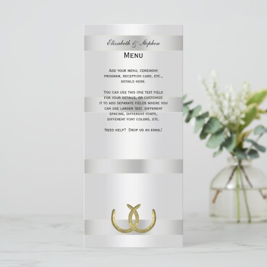 Rustic Golden Hoefijzers Silver Whit-menukaart Menu (Staand voorkant)