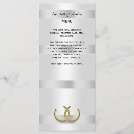 Rustic Golden Hoefijzers Silver Whit-menukaart Menu (Voorkant)