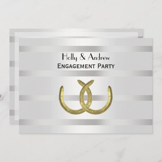 Rustic Golden Hoefijzers Silver Wht H Verloving Kaart (Voorkant / Achterkant)