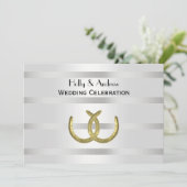 Rustic Golden Hoefijzers Silver Wht H Wedding Kaart (Staand voorkant)