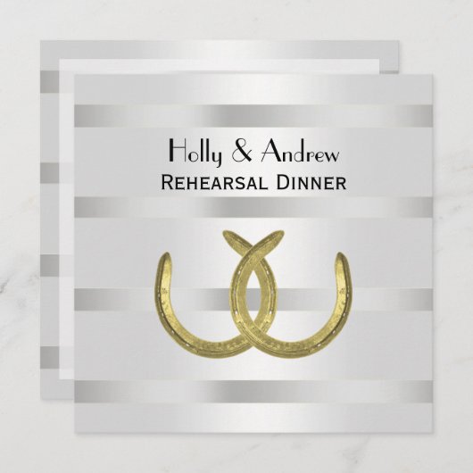 Rustic Golden Hoefijzers Silver Wht Rehearsal Din Kaart (Voorkant / Achterkant)