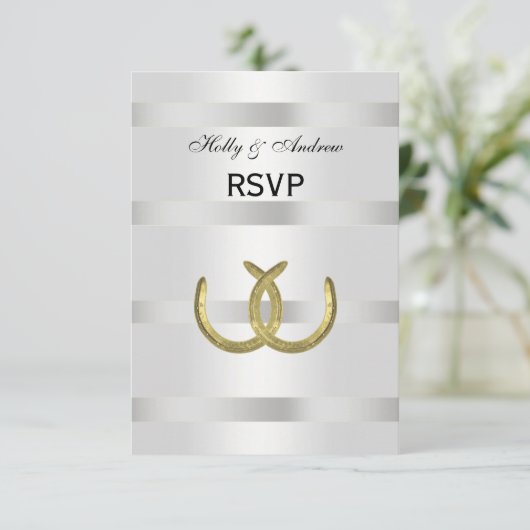 Rustic Golden Hoefijzers Silver Wht RSVP Kaartje (Staand voorkant)