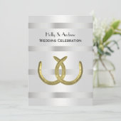 Rustic Golden Hoefijzers Silver Wht V Wedding Kaart (Staand voorkant)