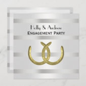 Rustic Golden Hoefijzers Silver Wht Verloving Kaart (Voorkant / Achterkant)