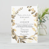 Rustic Golden Leaf Wreath Modern Wedding Kaart (Staand voorkant)