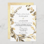 Rustic Golden Leaf Wreath Modern Wedding Kaart (Voorkant / Achterkant)