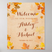 Rustic Golden Maple Leaves Fall Wedding Sign Poster (Voorkant)