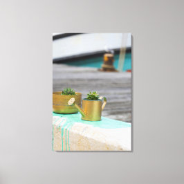 Rustic Golden Pots Turquoise Running Paint Canvas Afdruk