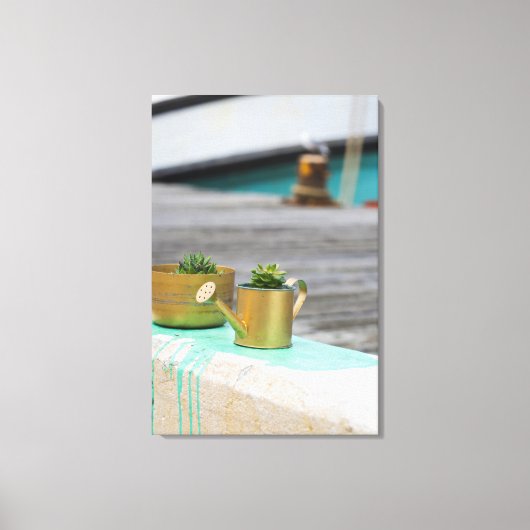 Rustic Golden Pots Turquoise Running Paint Canvas Afdruk (Voorkant)