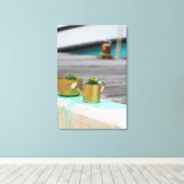 Rustic Golden Pots Turquoise Running Paint Canvas Afdruk (Insitu (Houten vloer))