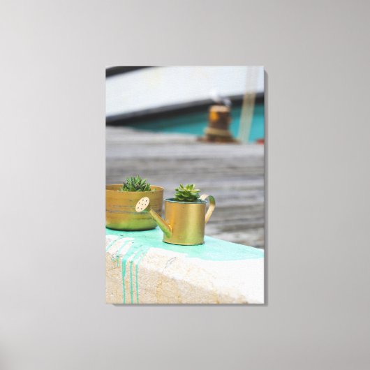 Rustic Golden Pots Turquoise Running Paint Canvas Afdruk (Voorkant)