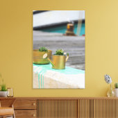 Rustic Golden Pots Turquoise Running Paint Canvas Afdruk (Insitu (Woonkamer))