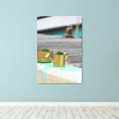 Rustic Golden Pots Turquoise Running Paint Canvas Afdruk (Insitu (Houten vloer))