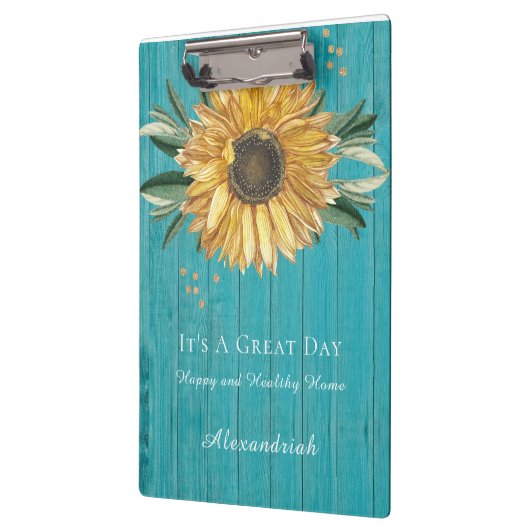 Rustic Golden Sunflower Blauwgroen Blue Barn Wood Klembord (Links)