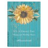 Rustic Golden Sunflower Blauwgroen Blue Barn Wood Klembord (Achterkant)