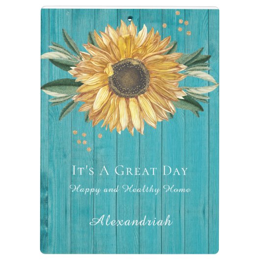 Rustic Golden Sunflower Blauwgroen Blue Barn Wood Klembord (Achterkant)