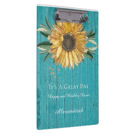 Rustic Golden Sunflower Blauwgroen Blue Barn Wood Klembord