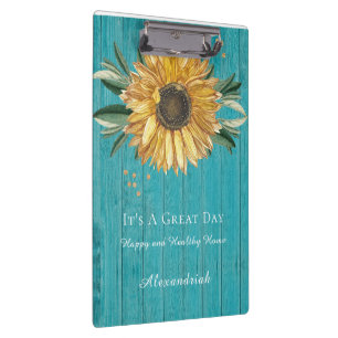 Rustic Golden Sunflower Blauwgroen Blue Barn Wood Klembord