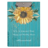 Rustic Golden Sunflower Blauwgroen Blue Barn Wood Klembord (Voorkant)