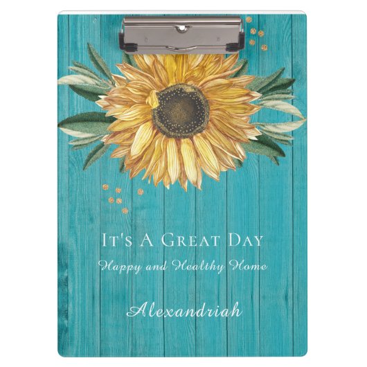 Rustic Golden Sunflower Blauwgroen Blue Barn Wood Klembord (Voorkant)