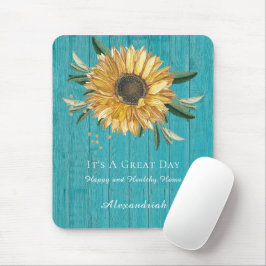 Rustic Golden Sunflower Blauwgroen Blue Barn Wood Muismat