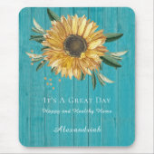 Rustic Golden Sunflower Blauwgroen Blue Barn Wood Muismat (Voorkant)