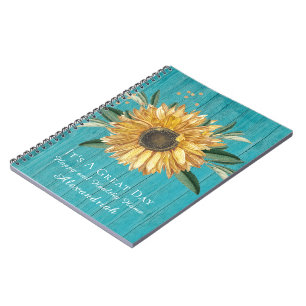 Rustic Golden Sunflower Blauwgroen Blue Barn Wood  Notitieboek