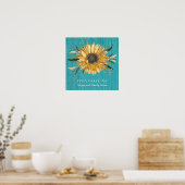 Rustic Golden Sunflower Blauwgroen Blue Barn Wood Poster (Keuken)