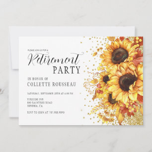 Rustic Golden Sunflower Floral Retirement Party Kaart