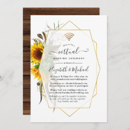 Rustic Golden Sunflower Geometric Virtual Wedding Kaart