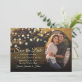 Rustic Golden Tree Lights & Foto Elegant Wedding Save The Date (Staand voorkant)