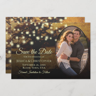 Rustic Golden Tree Lights & Foto Elegant Wedding Save The Date
