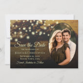 Rustic Golden Tree Lights & Foto Elegant Wedding Save The Date (Voorkant)