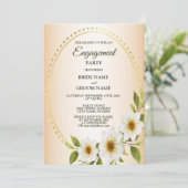 Rustic Golden White Floral Peach Engagement Party Kaart (Staand voorkant)