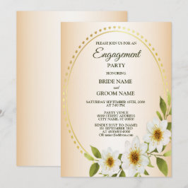 Rustic Golden White Floral Peach Engagement Party Kaart