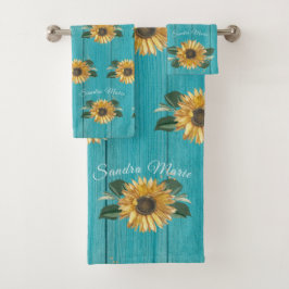 Rustic Golden Yellow Sunflower Blauwgroen Hood Bad Handdoek