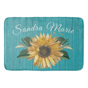 Rustic Golden Yellow Sunflower Blauwgroen Hood   Badmat