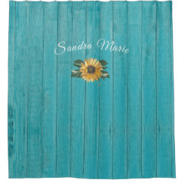 Rustic Golden Yellow Sunflower Blauwgroen Hood | Douchegordijn