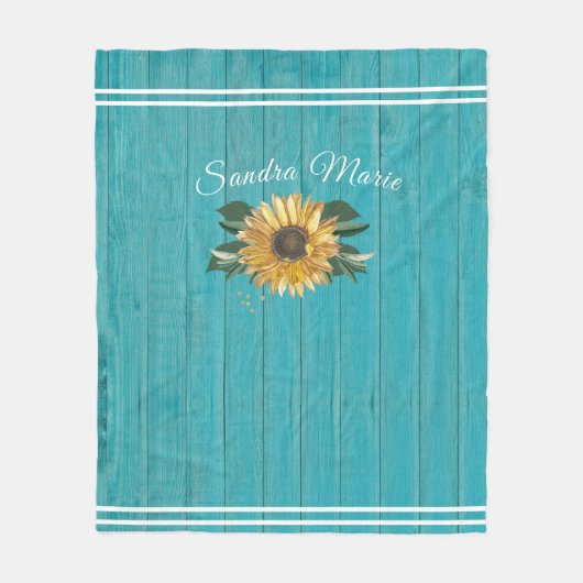 Rustic Golden Yellow Sunflower Blauwgroen Hood | Fleece Deken (Voorkant)