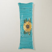 Rustic Golden Yellow Sunflower Blauwgroen Hood | Lichaamskussen (Voorkant Verticaal)