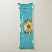 Rustic Golden Yellow Sunflower Blauwgroen Hood | Lichaamskussen (Achterkant (Verticaal))