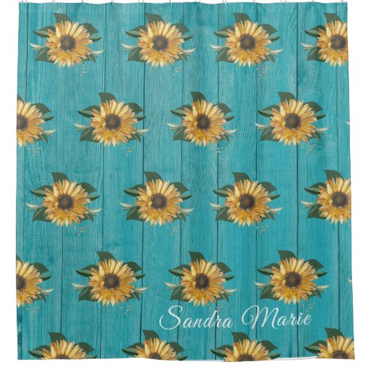 Rustic Golden Yellow Sunflower Blauwgroen Hood | N Douchegordijn (Voorkant)