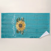 Rustic Golden Yellow Sunflower Blauwgroen Hood | Strandlaken (Voorkant)