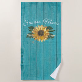 Rustic Golden Yellow Sunflower Blauwgroen Hood | Strandlaken